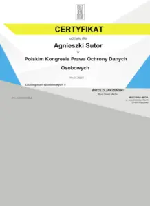 Certyfikat udziału w polskim kongresie